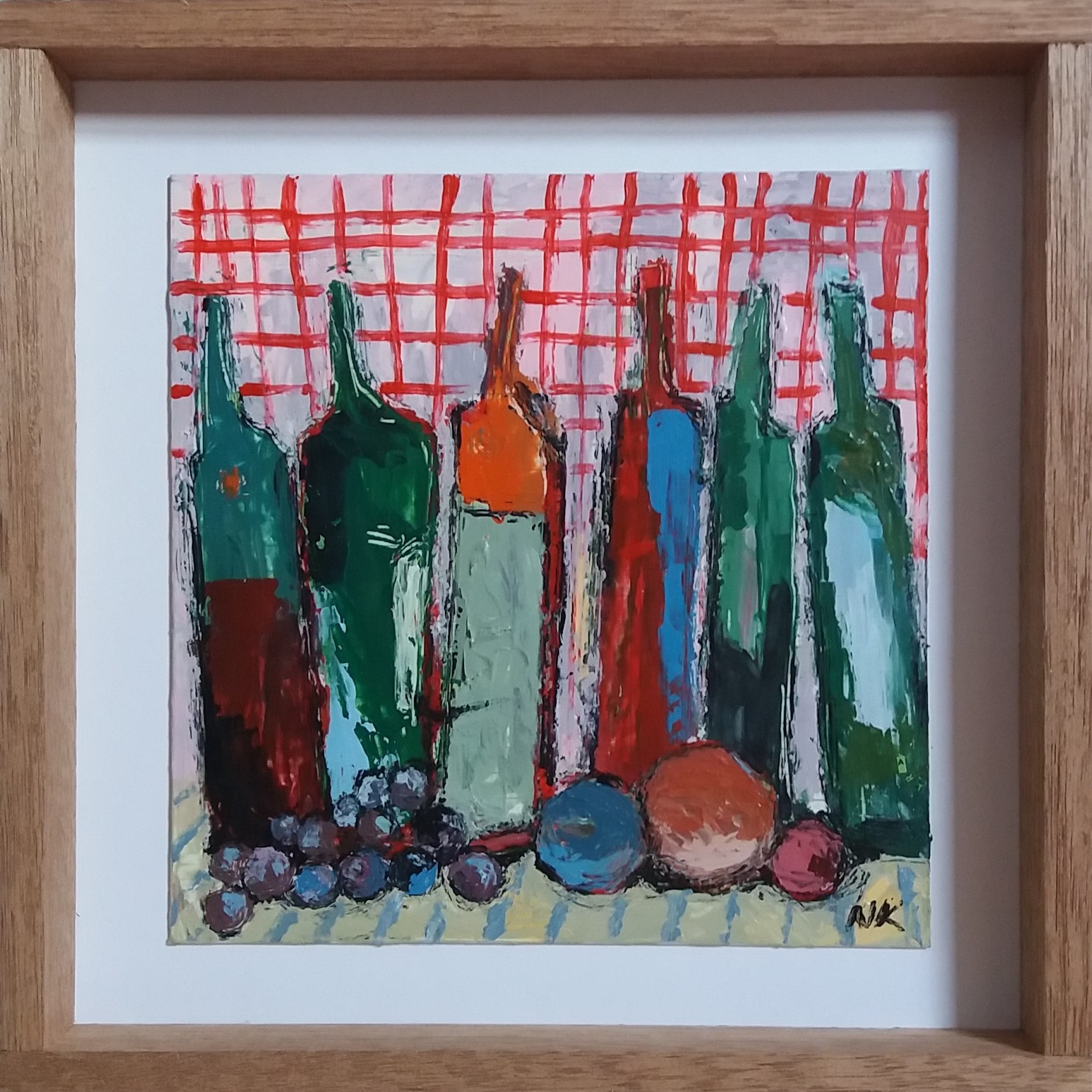 _ bouteillesetraisinsurfondacarreaux peinture scene_de_vie theartcycle photo_principale.jpg The Art Cycle