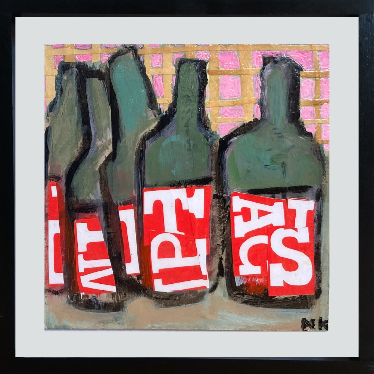 BOUTEILLES ET LETTRAGE ROUGE ET BLANC, de Germain Henneka The Art Cycle