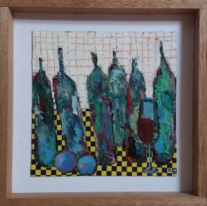 Bouteilles sur damier jaune et noir, de Germain Henneka The Art Cycle