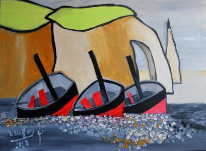 Etretat trois barques rouges, de Jerome Dufay The Art Cycle