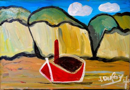 Falaises et barque rouge, de Jerome Dufay The Art Cycle