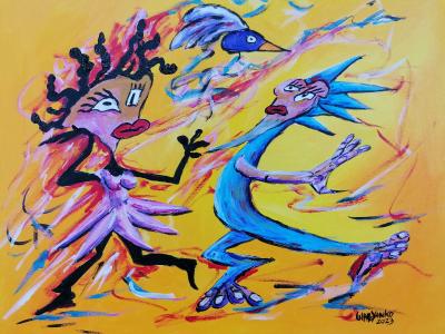 Black ballerina dancing and Bird, de Wabyanko . The Art Cycle