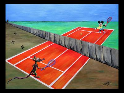 Mickey et le rat jouent au tennis, de Wabyanko . The Art Cycle