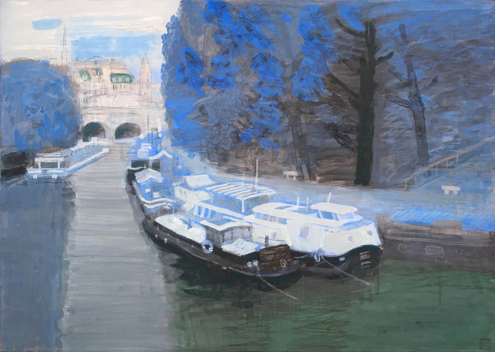 Péniches du pont des Arts, de Olga Kataeva-Rochford The Art Cycle