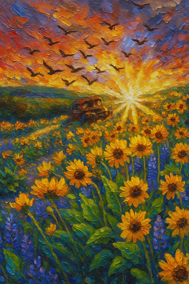 Sunset over Sunflowers, de Pambisso The Art Cycle